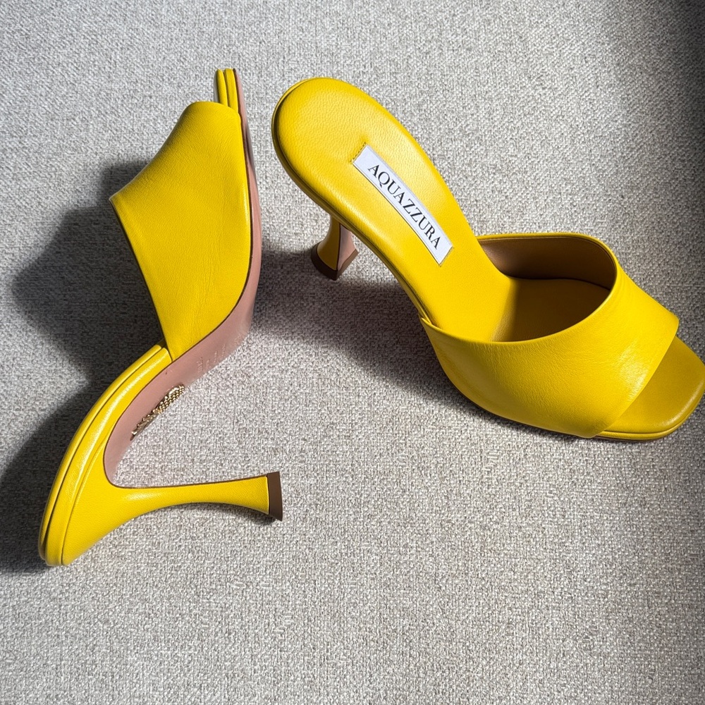 Aquazzura Yellow Leather Open-Toe Mule Heels